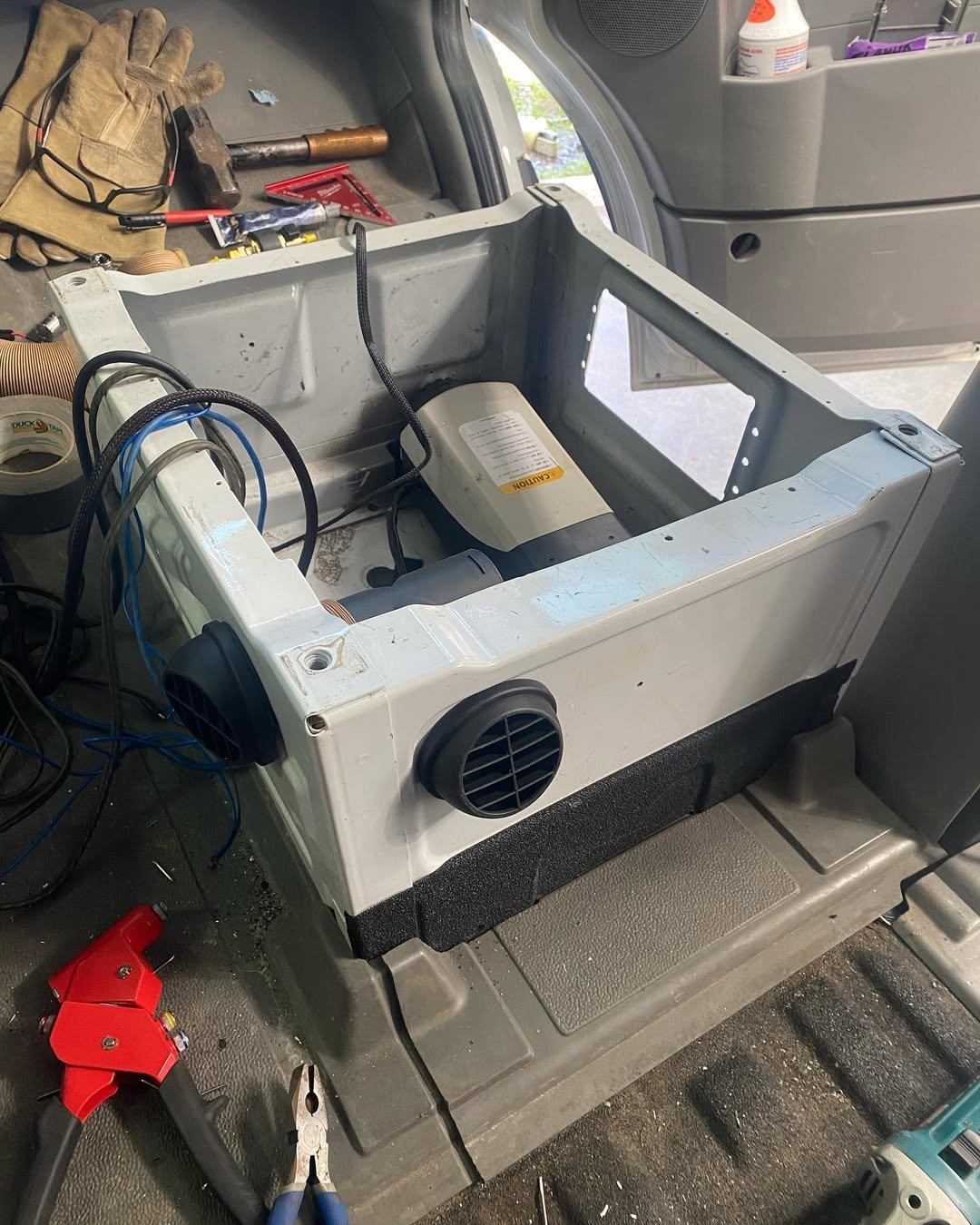 Cutting #holes in my #mercedes #benz #sprintervan to install the #diesel #heater under the passe (1)
